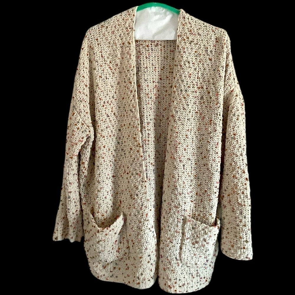 Moon & Madison Beige Speckled Knit Open Cardigan Sweater Size Small